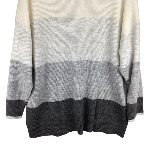 Talbots Sweater Size 3X Ribbed Knit Color Block Ombré White Gray Striped - Picture 7 of 9